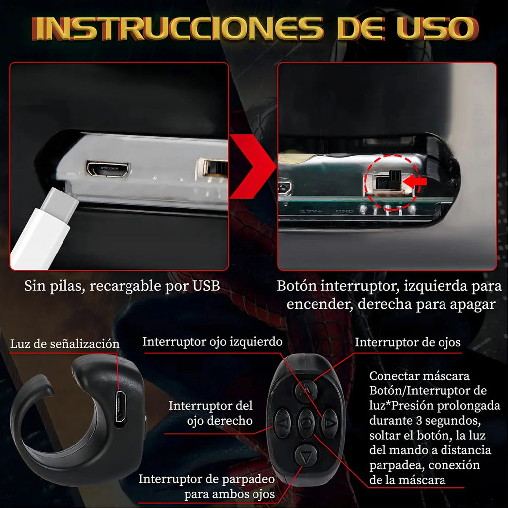 Máscara LED de Spider-Man con Control Remoto Ojos